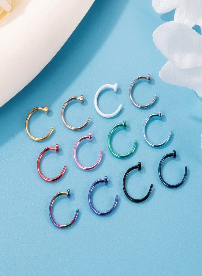 NICEIGHT 18G Stainless Steel Nose Rings Hoop for Women Men Nose Piercing Cartilage Earrings Hoop Helix Lip Piercing Jewelry Set 8mm - Image 3